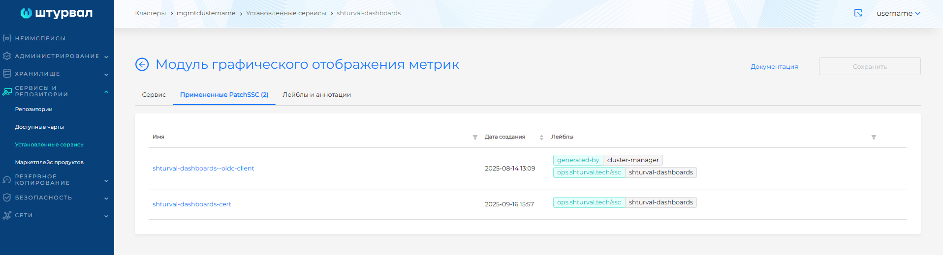 Примененный ShturvalServicePatch для Grafana