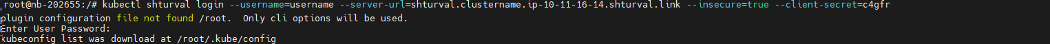 Password prompt when logging in via kubectl shturval login
