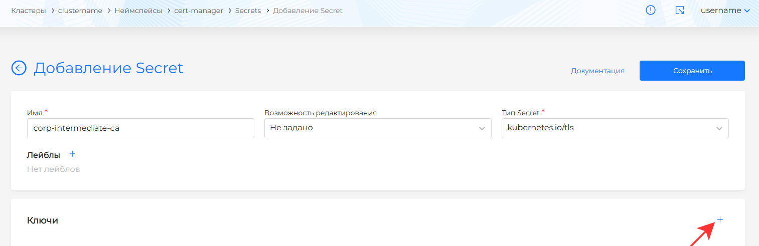 Добавление ключа в Secret